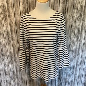 J. Crew Navy Striped Boatneck Tee Flared Sleeve medium